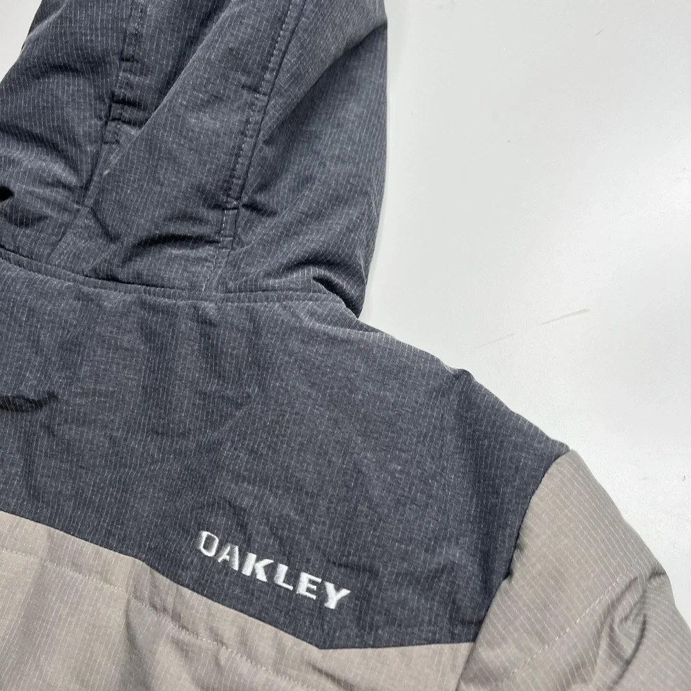 Oakley Mens Hooded Puffer Jacket Grey Ripstop Two-Tone Regular Fit Medium